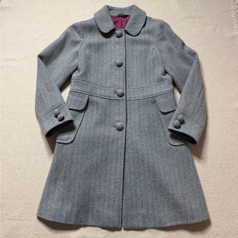 Garnet Hill Girls Herringbone Blue Wool Classic Church Coat 10 Easter Spring - Picture 3 of 9